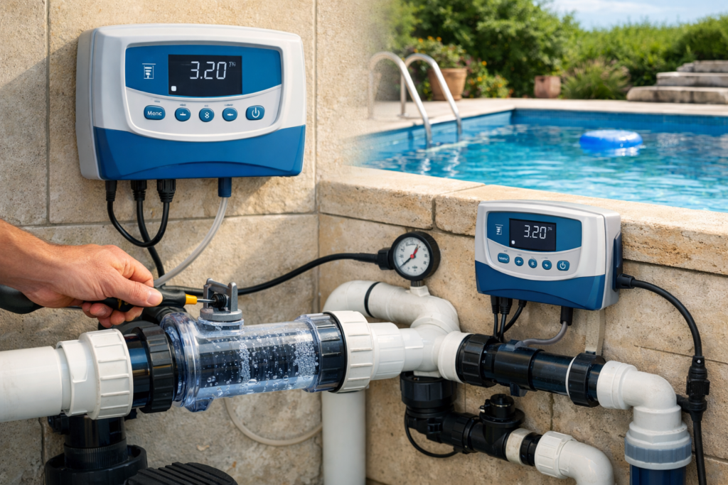 Instalación de clorador salino en piscina con sistema de electrólisis salina en Granada